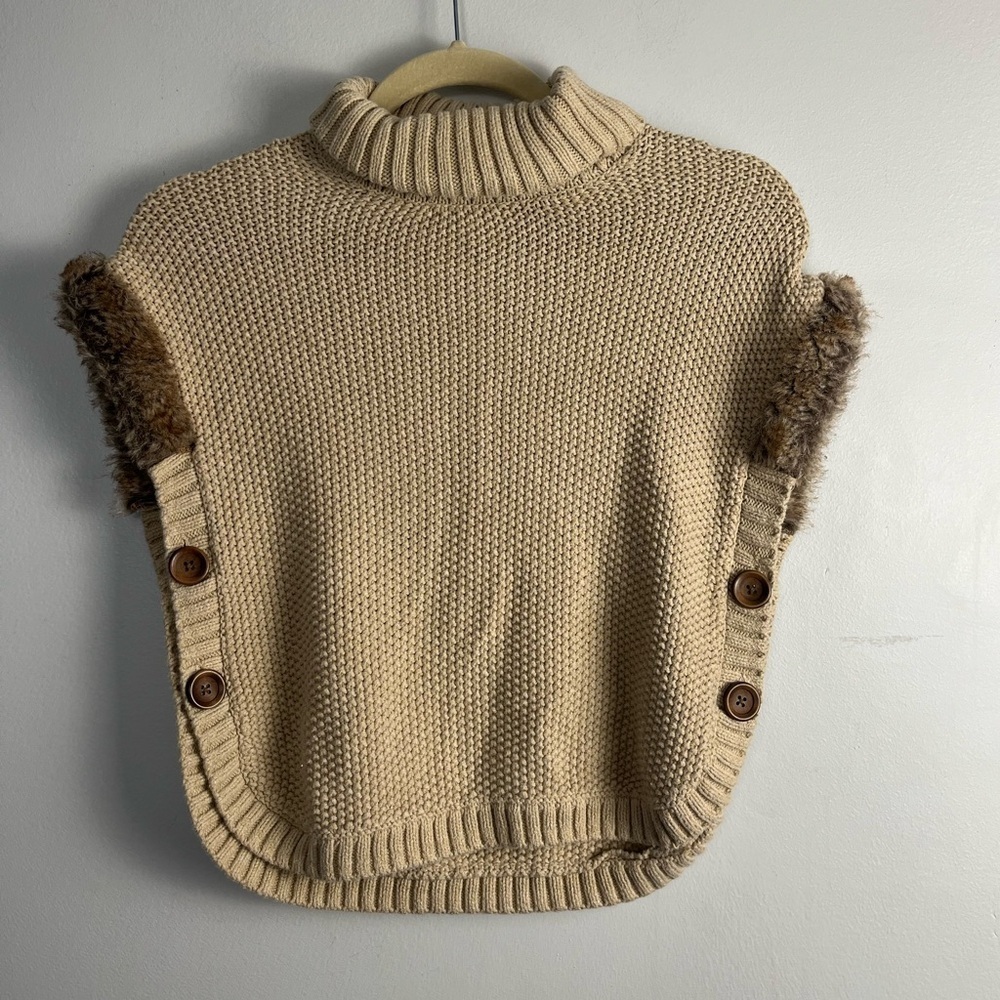 Aspen Kids Tan Knit Turtleneck Sweater And Faux Fur  size 7/8